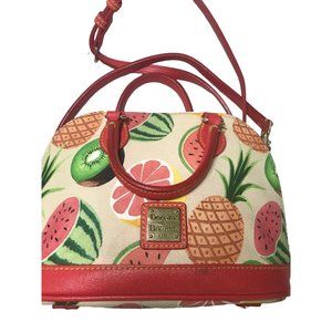 EUC RARE HANDLES Dooney & Bourke Fruit Coated Canvas Leather Satchel Gold Hdwr
